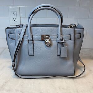 Michael Kors Bag Purse Handbag Leather Hamilton Blue Pebbled Convertible Satchel